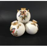 ROYAL WORCESTER ORNITHOLOGICAL VASE date code for 1875, as a pile of four spherical, two handled