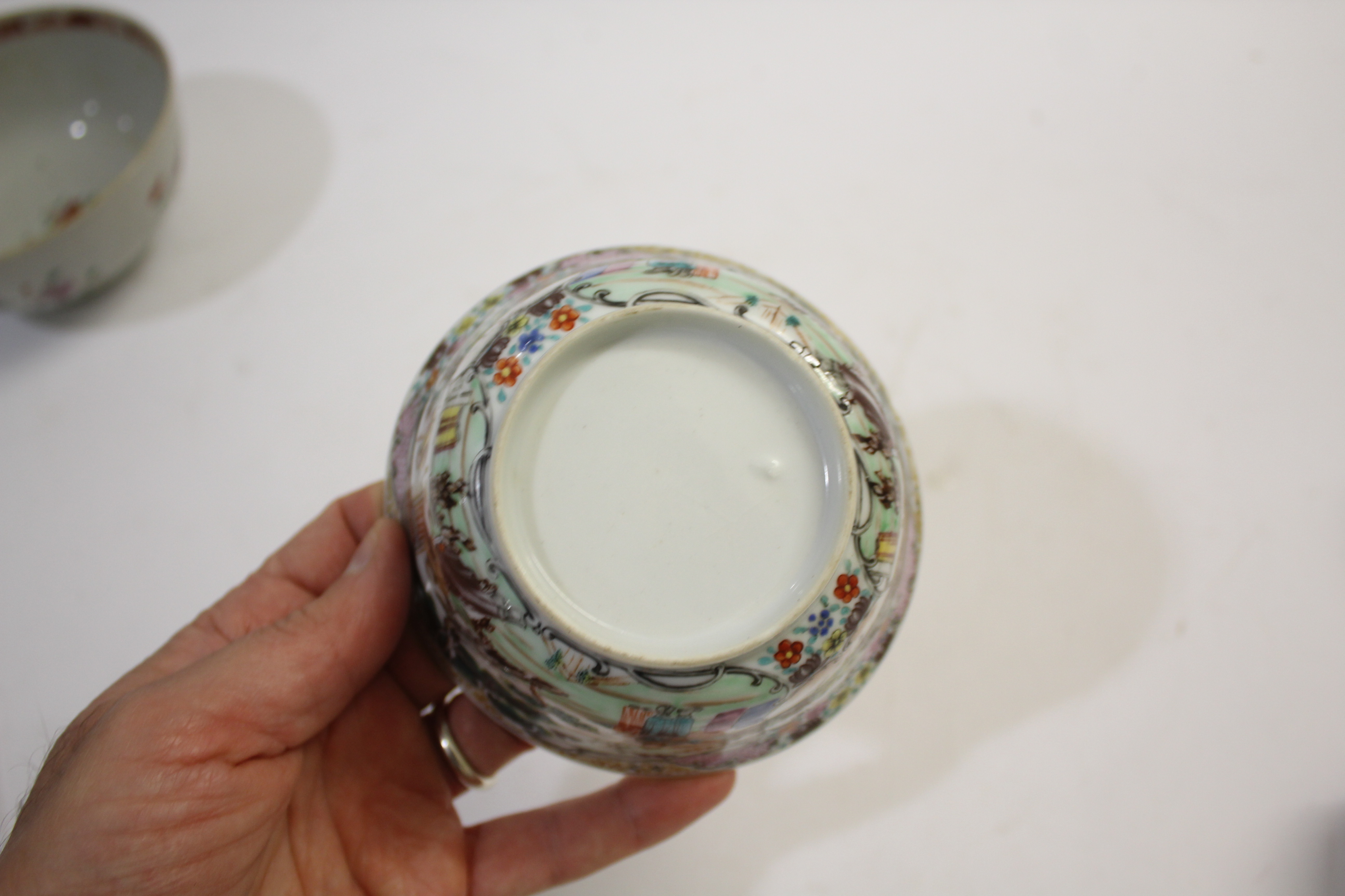 CHINESE FAMILLE ROSE DISH 19th century, enamelled with flowers inside a border with floral and - Image 9 of 19
