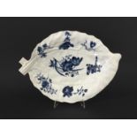 WORCESTER LETTUCE LEAF DISH circa 1765, blue painted in the Blown Tulip pattern on a moulded ground,