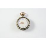 A LADY'S SWISS ENAMEL AND SILVER GILT FOB WATCH the white enamel dial with blue Arabic numerals
