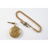 AN 18CT GOLD OPEN FACED POCKET WATCH the gold coloured dial with Roman numerals and foliate engraved
