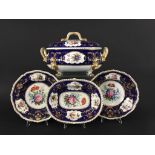 DERBY PART SERVICE mid 19th century, painted with floral sprays on a blue and gilt ground,