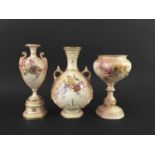 ROYAL WORCESTER BLUSH IVORY VASE model 1969, date code for 1901, painted and gilded with flowers,