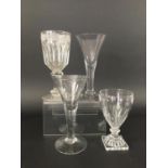 PAIR OF LARGE WINE GLASSES probably late 18th century, the drawn trumpet bowls above plain stems,