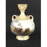 ROYAL WORCESTER VASE shape 1109, date code for 1907, by John Stinton, painted with highland cattle