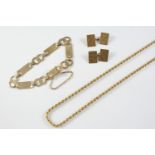 A 9CT GOLD FANCY LINK BRACELET 20cm long, 9.1 grams, a 9ct gold rope link necklace, 46cm long, 15.