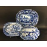 VIEW OF LONDON a blue transfer printed footed, oval dish, printed mark, length 32cm; together with