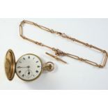 A 9CT GOLD FULL HUNTING CASED POCKET WATCH the white enamel dial with Roman numerals and