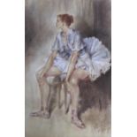 •FRANCO MATANIA (1922-2006) SEATED BALLERINA Signed, coloured pastels and pencil 55 x 34.5cm.