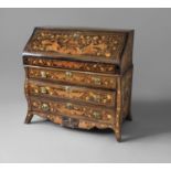 DUTCH WALNUT AND MARQUERY BUREAU early 19th century, the scrolling fall front enclosing a fitted,