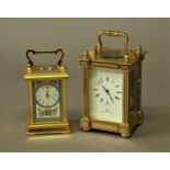 MATTHEW NORMAN BRASS CARRIAGE CLOCK the enamelled dial on a brass, 11 jewel unadjusted movement,