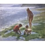 •NORMAN HEPPLE, RA (1908-1994) PLAYING IN THE SHALLOWS, ISLE OF WIGHT Oil on canvas 61.5 x 74.5cm.