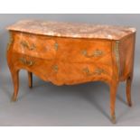 FRENCH LOUIS XV RSOEWOOD SERPENTINE COMMODE 18th century and later, the rose marble top above two