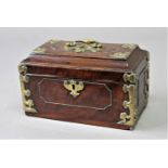 GEORGIAN MAHOGANY AND BRASS MOUNTED TEA CADDY with panelled sides and vacant interior, height 15.