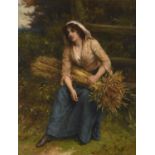 WILLIAM OLIVER (1823-1901) REST AFTER HARVEST Signed, oil on canvas 89.5 x 69cm. ++ Some craquelure