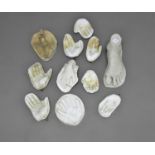 COLLECTION OF PLASTER CAST HANDS mainly right hands, some named and dated 1927, length 21cm and