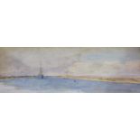 WILLIAM LIONEL WYLLIE, RA (1851-1931) A SAILING VESSEL ON A COASTAL ESTUARY Signed, watercolour 18 x