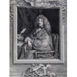 AN ALBUM OF PORTRAIT PRINTS to include approx. 35 examples after Bourdon (`Moliere` illustrated),