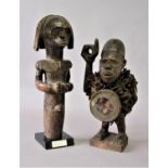 AFRICAN TRIBAL ART: Fang Beiri male reliquary figure, Gabon, carved wood and brass, height excluding