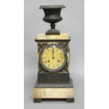 EMPIRE STYLE BRONZE AND SIENNA MARBLE MANTEL CLOCK the 4 1/2" gilt dial with Roman numerals on a