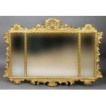 GILTWOOD TRIPLE PLATE MIRROR 19th century, the rectangular plates beneath a foliate crest and inside
