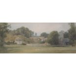 ALFRED LEYMAN (1856-1933) GITTISHAM CHURCH AND VILLAGE, DEVON Signed, watercolour 18 x 45cm. ++