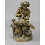 AFTER CLODION Pan with Two Infant Satyrs or Dancing Satyrs, a terracotta group, signed to the