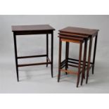 EDWARDIAN MAHOGANY AND BOXWOOD LINE INLAID QUARTETTO OF TABLES with slightly splayed legs, height,