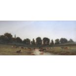 EDWARD DUNCAN, RWS (1803-1882) CATTLE IN A MEADOW AT EVENING Signed and dated 1871, watercolour over