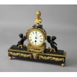 JOSEPH VAN BAETENS BRONZE AND ORMOLU MANTEL TIME PIECE early 19th century, the 3 1/2" enamelled dial