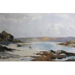 •EDWARD WESSON (1910-1983) BEACH SCENE IN SCOTLAND Signed and dated `71, watercolour over traces