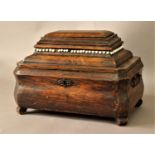 CONTINENTAL STAINED PINE CASKET 19th century, perhaps Bavarian, the caddy shaped top with lift out