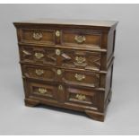 CAROLEAN STYLE OAK CHEST OF DRAWERS probably 18th century, the two short and three long drawers with
