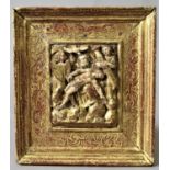 MALINES CARVED AND PARCEL GILT ALABASTER PLAQUE depicting the Trinity, probably 17th century, plaque