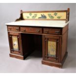 VICTORIAN AESTHETIC STYLE WASHSTAND the marble top with galleried back above three drawers and a