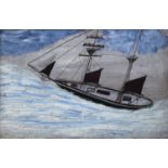 ALFRED WALLIS (1855-1942) A WEST COUNTRY SCHOONER ON A SWELL Oil and pencil on card 19 x 29.5cm.