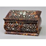 VICTORIAN TORTOISESHELL AND MOTHER OF PEARL INLAID TEA CADDY of bombe form, with a rounded top and