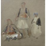 VITTORIO AMEDEO PREZIOSI (1816-1882) TURKISH FIGURES WITH A BLACK SERVANT Watercolour and pencil, on