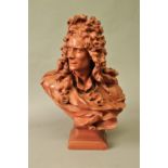 PAINTED PLASTER BUST 20th century, probaby of Voltaire, on a socle base, height 71cm