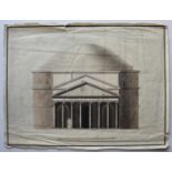 ITALIAN SCHOOL, LATE 18th CENTURY FRONT ELEVATION OF THE PANTHEON, ROME Pen and ink with grey and