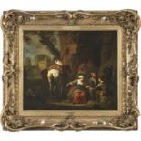 CIRCLE OF PIETER VAN BLOEMEN (1657-1720) FIGURES DRINKING OUTDOORS, HORSES NEARBY Oil on canvas 50.5