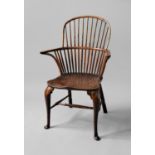 YEWWOOD AND ELM WINDSOR CHAIR late 18th or early 19th century, the hoop, spindle back above a