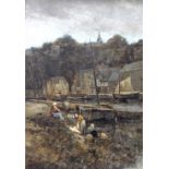 EDWARD AUBREY HUNT (1855-1922) WASHERWOMEN BY A RIVER, NETHERLANDS Signed, oil on canvas 57 x