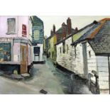 •FRED YATES (1922-2008) THE CORNER HOUSE, POLRUAN Signed, oil on board 45.5 x 64cm. ++ Good