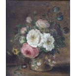 ENGLISH SCHOOL, Circa 1870 STILL LIFE OF A JUG OF MIXED FLOWERS Oil on canvas 29 x 24.5cm. ++