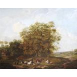 FOLLOWER OF JAN VAN DER BENT (c.1650-1690) A WOODED COUNTRY SCENE WITH FIGURES MILKING COWS Oil on
