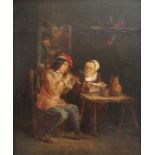 AFTER DAVID TENIERS THE YOUNGER (1610-1690) THE FLAGEOLET PLAYER Oil on panel 25.5 x 20.5cm. * After