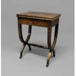 MAHOGANY FOLD OUT CARD TABLE early or mid 19th century, the rectangular top revolving and folding