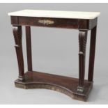 EMPIRE STYLE MARBLE TOPPED CONSOLE TABLE 19th century, the marble top scrolled legs with foliate