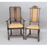 MATCHED SET OF EIGHT CAROLEAN STYLE OAK DINING CHAIRS the carved top rail above a caned back, drop-